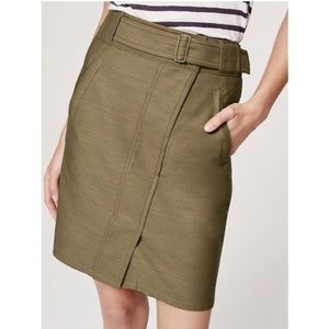 Loft NWT Sateen Utility Skirt Olive Green Belted
